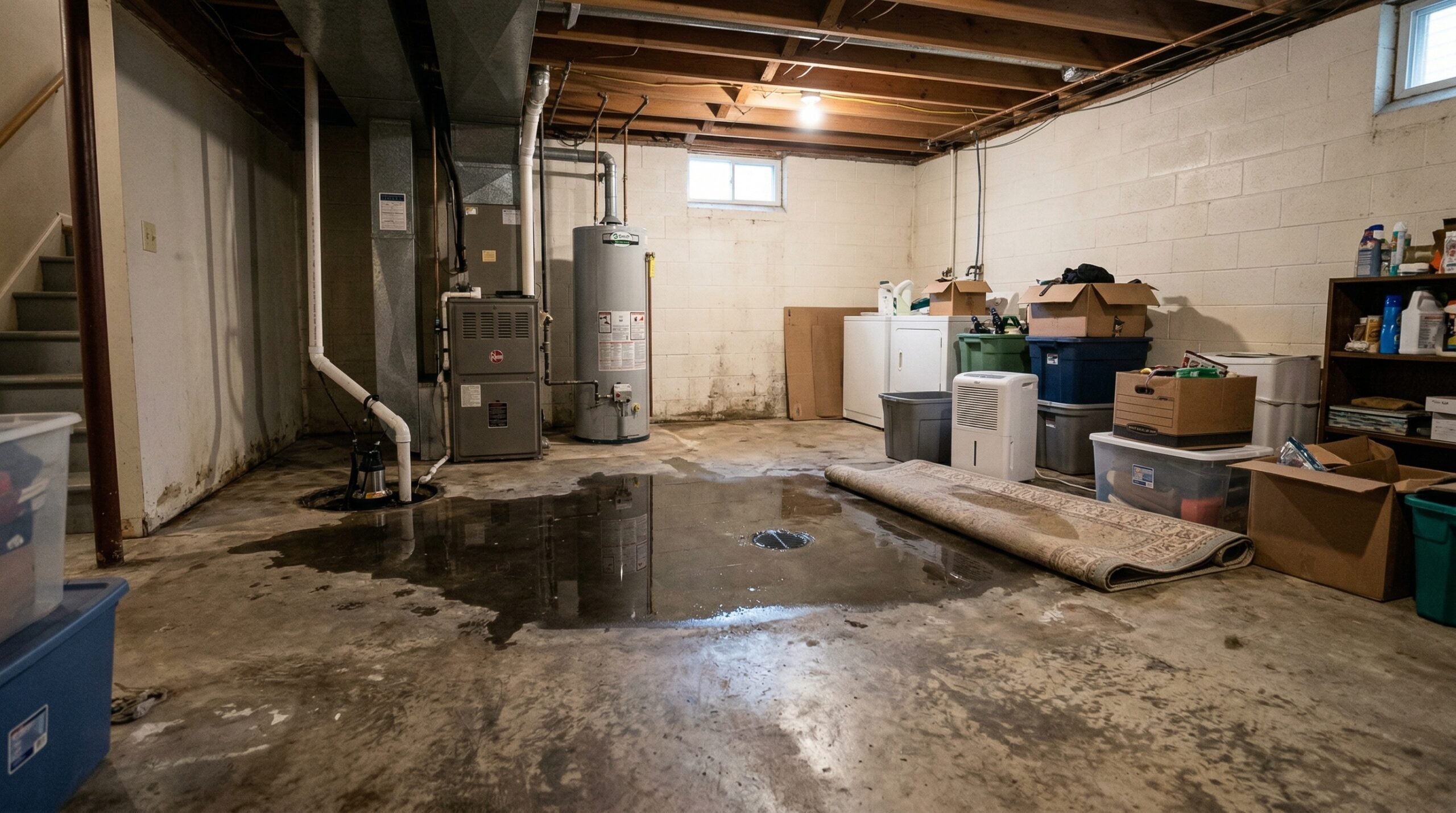 Storm water damage at a Michigan home showing risk of flooding and sewer backup