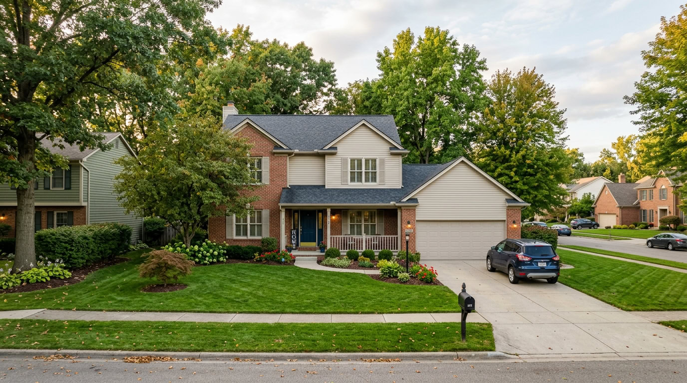Suburban Michigan home exterior representing homeowners insurance coverage and protection